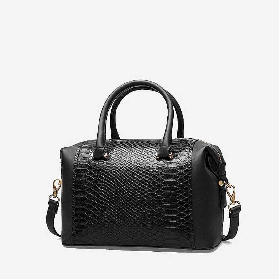 Sac Bandoulière Women's Crocodile Leather & Fabric Bowling Bag - Luxury Bi-Material Handbag