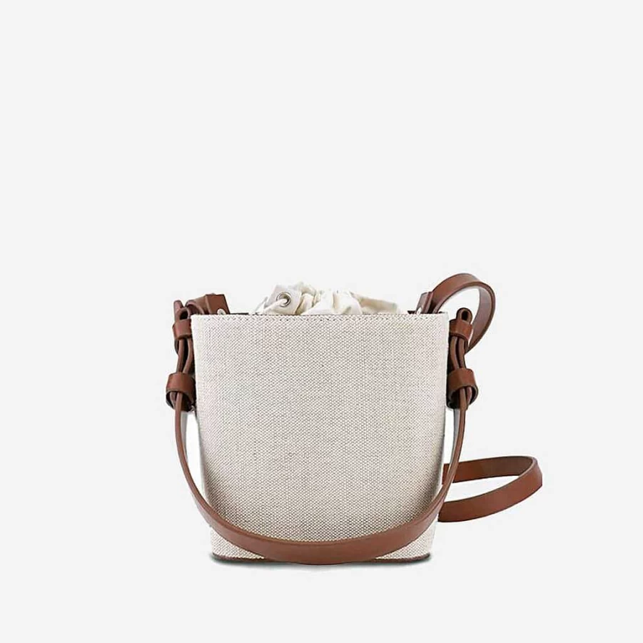Women's Sac Bandoulière Egg Shell Canvas and Leather Bucket Bag