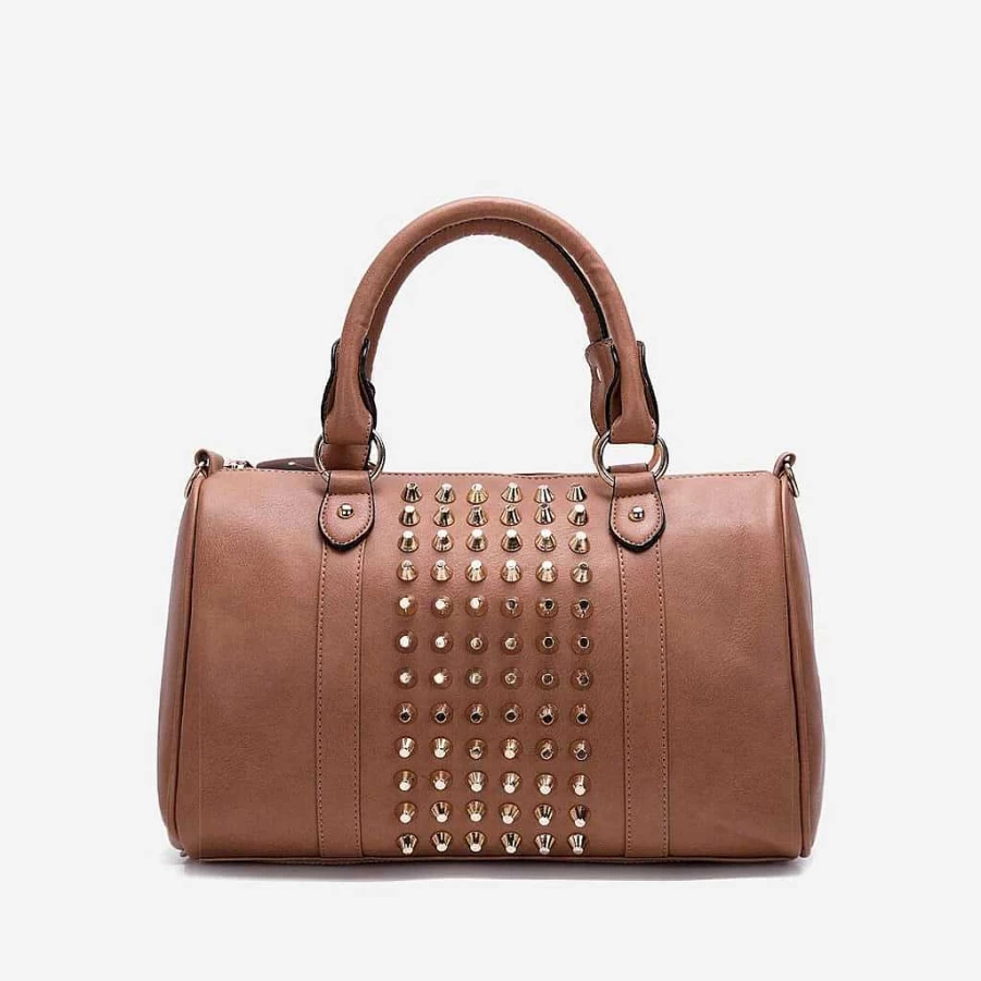 Sac Bandoulière Women's Stylish Studded Leather Bowling Handbag for Fashionable Accessories