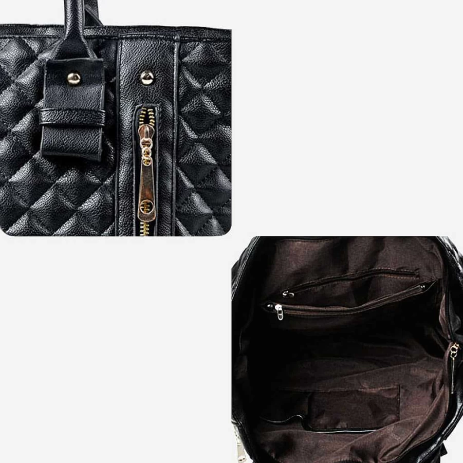 "Sac Bandoulière Women's Black Quilted Leather Tote Handbag"