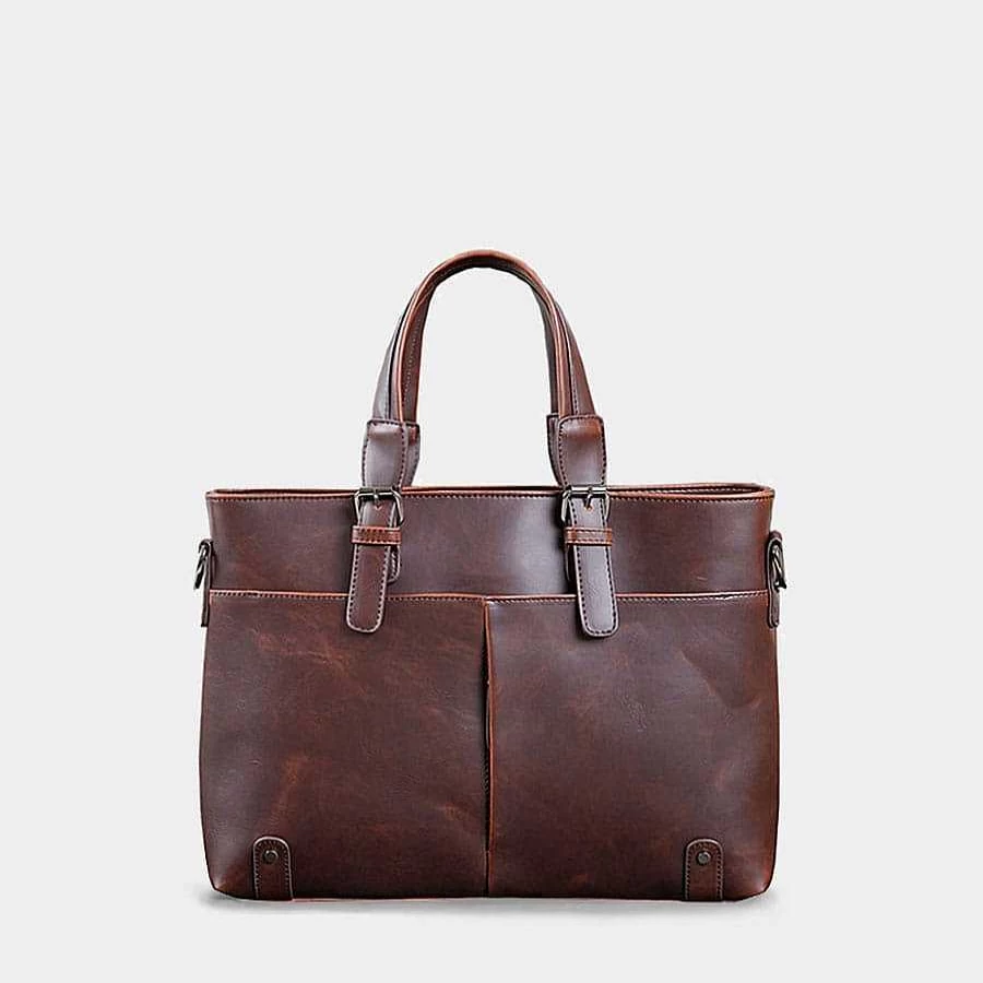 Sac Bandoulière Men's Leather Briefcase with Detachable Shoulder Strap - Professional Business Bag