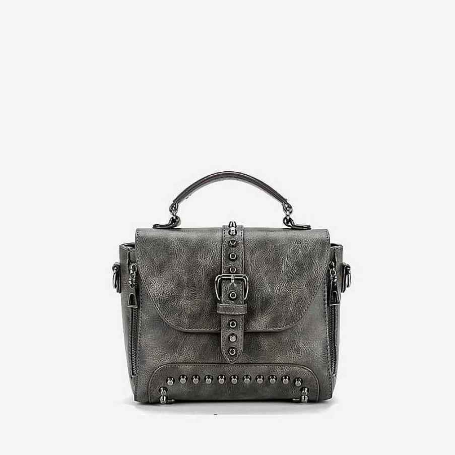 "Sac Bandoulière Women's Studded Leather Handbag With Tab - Stylish Designer Purse"