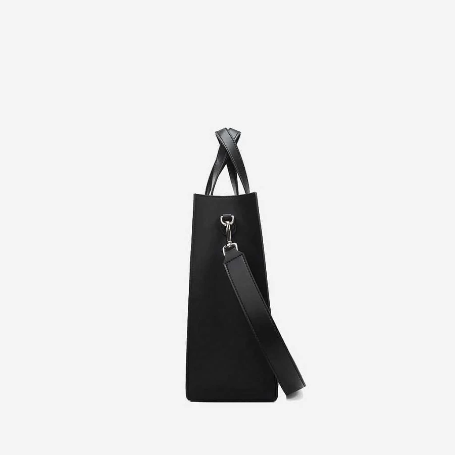 "Sac Bandoulière Women's Black Leather Tote Bag With Asymmetrical Handle"