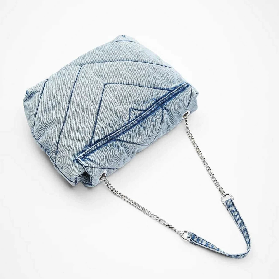 "Women's Sac Bandoulière Large Denim Jean Matelasse Shoulder Bag"