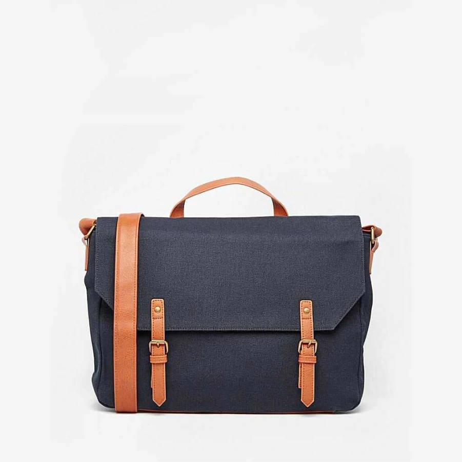 Sac Bandoulière Blue Leather and Canvas Messenger Bag for Men