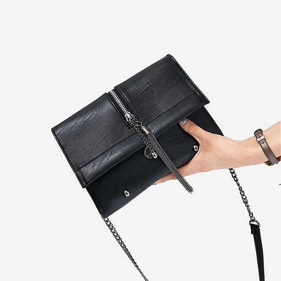 "Sac Bandoulière Women's Leather Messenger Bag With Detachable Chain Strap"