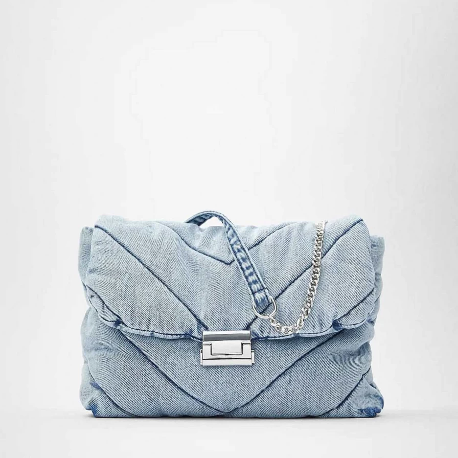 "Women's Sac Bandoulière Large Denim Jean Matelasse Shoulder Bag"