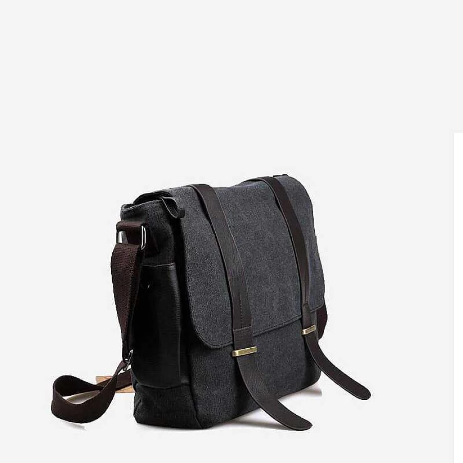 Sac Bandoulière Men's Mocha Canvas & Leather Messenger Bag for Business & Travel