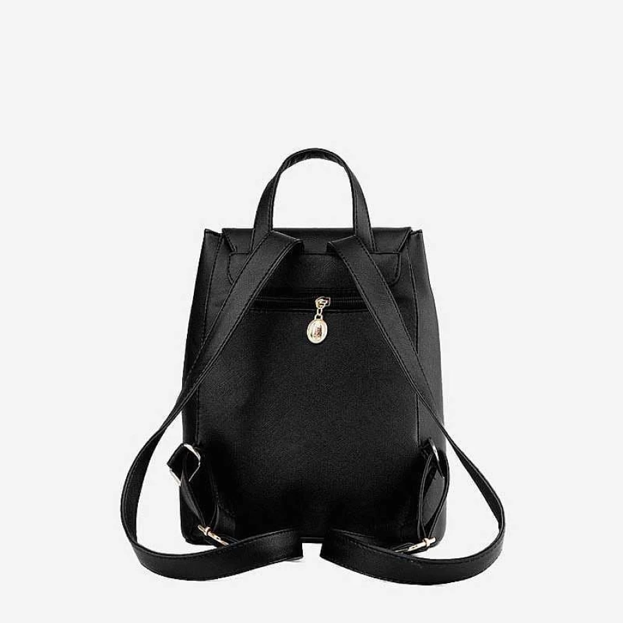 "Stylish Sac Bandoulière Women's Backpack Set - Plain Black & Floral Design With Matching Shoulder Bag"
