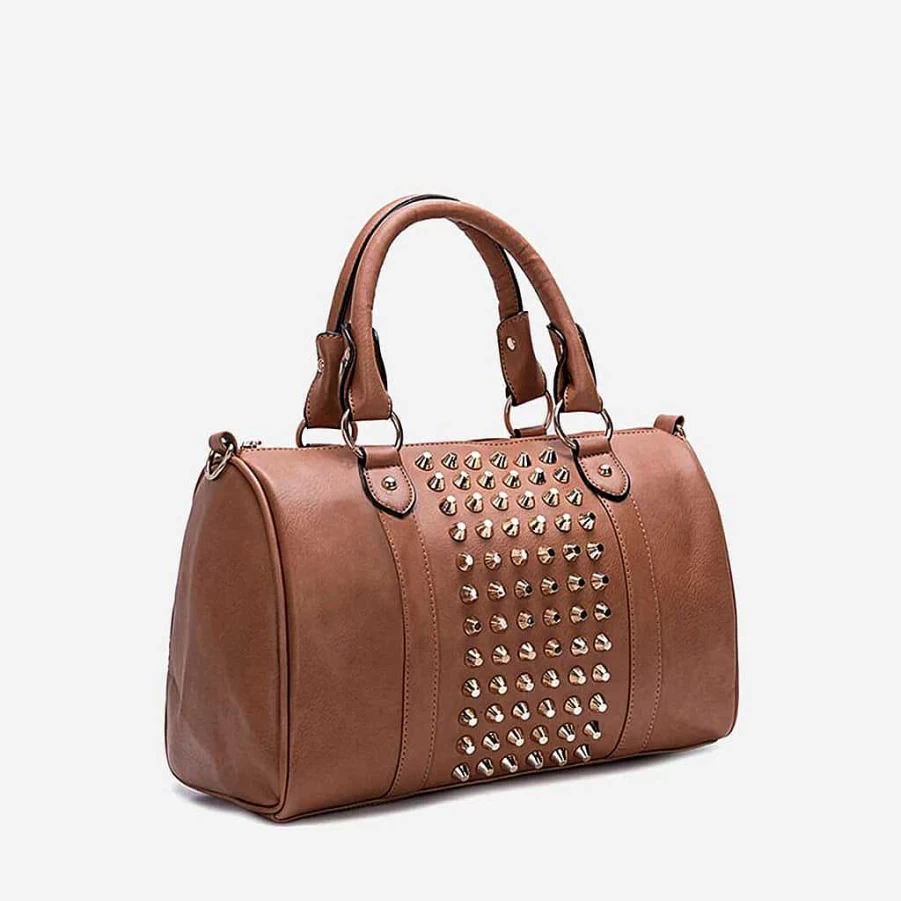 Sac Bandoulière Women's Stylish Studded Leather Bowling Handbag for Fashionable Accessories