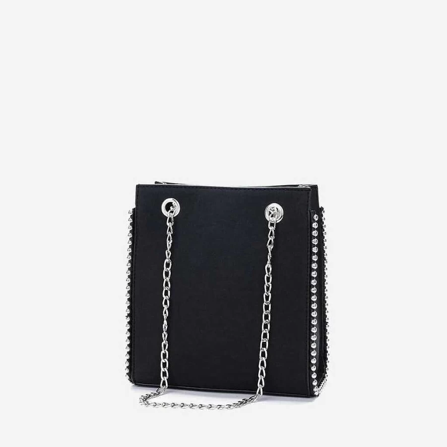 "Sac Bandoulière Women's Nubuck Leather Handbag with Chain Strap and Beaded Details"