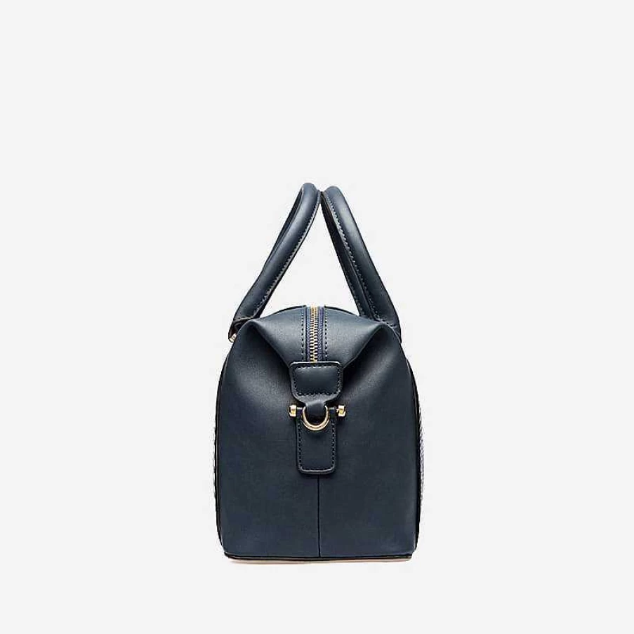 Sac Bandoulière Women's Crocodile Leather & Fabric Bowling Bag - Luxury Bi-Material Handbag