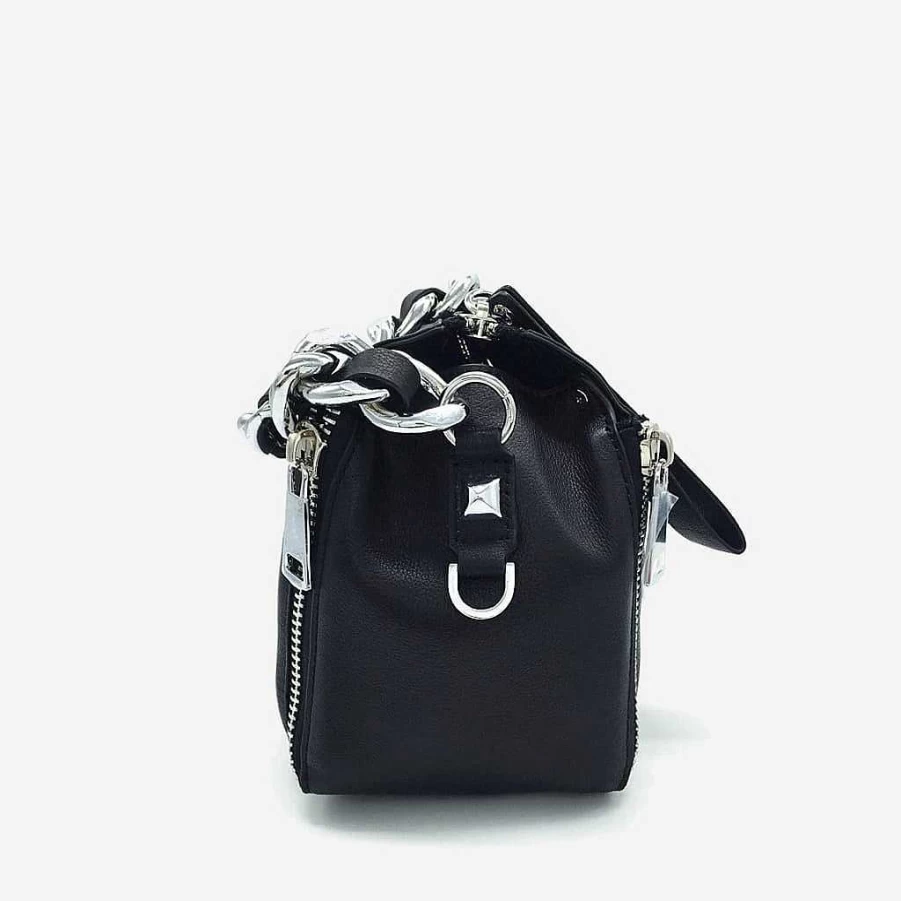 "Sac Bandoulière Women's Black Genuine Leather Chain Handbag"