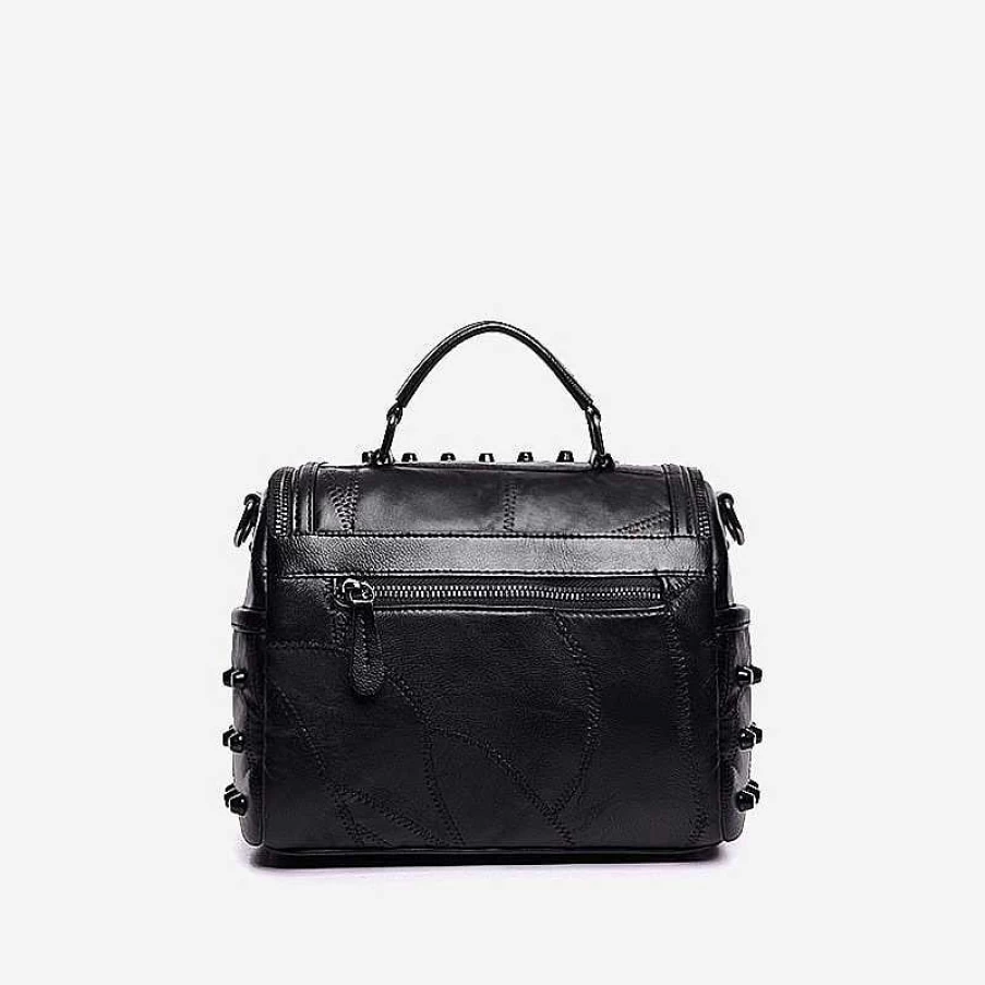 "Sac Bandoulière Women's Black Studded Leather Handbag With Shoulder Strap"