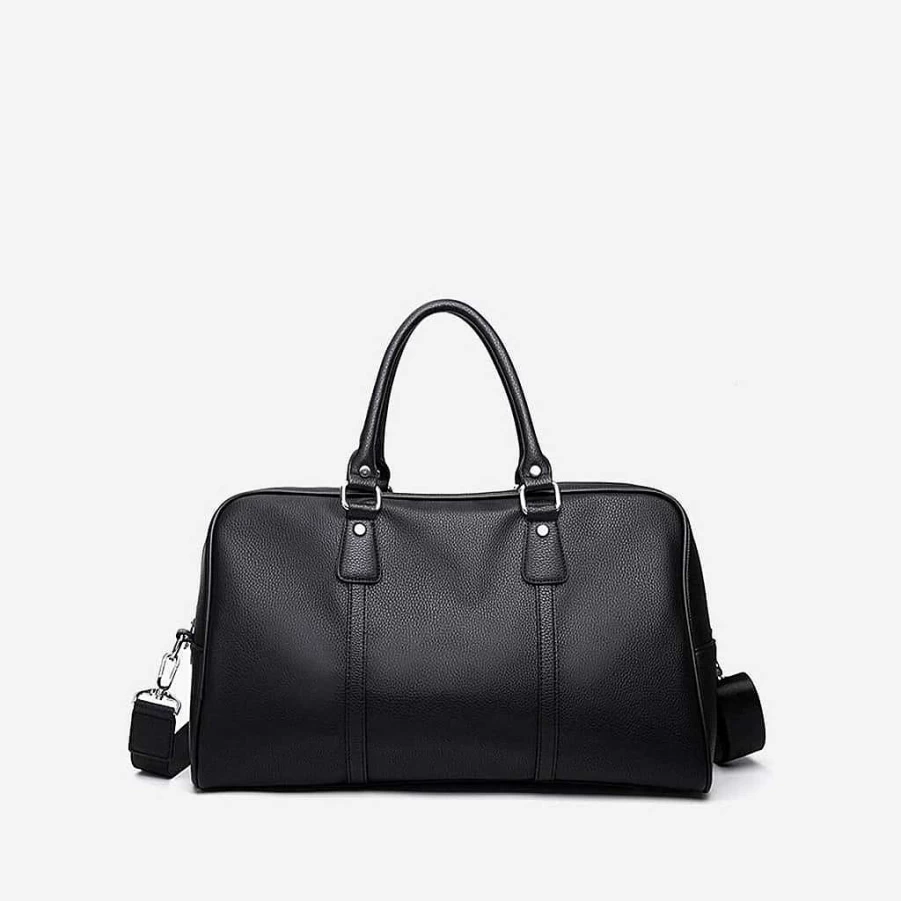 Sac Bandoulière Men's Black 48H Leather Travel Bag for Business & Weekend Trips