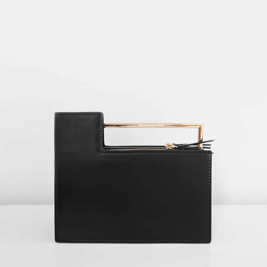 "Sac Bandoulière Women's Asymmetrical Handbag with Gold Metallic Handle - Stylish Designer Purse"